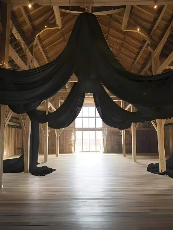 1pc 315 Inch Black Sheer Voile Fabric, Long Solid Color Sheer Curtain, Multipurpose Party Backdrop, Suitable For Wedding Arch, Home Decor, Wedding Arch Curtain Backdrop, Black Arch Fabric, Home Decor