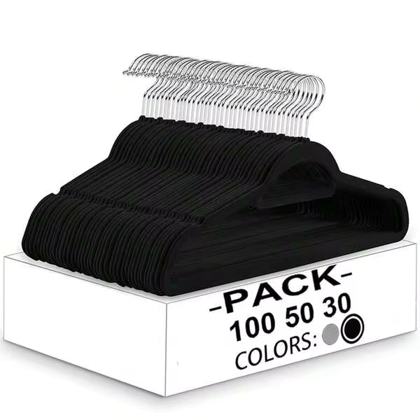 Velvet Hangers 100/50/30 Pack, Non Slip Clothes Felt Hanger Heavy Duty For Coat, Premium Slim Space Saving Suit Hangers For Closet Organizer, 360° Rotating Silver Hook
