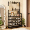Coat Rack With 5 Tiers Of Multi-Functional Metal Hooks And 8 Double Hooks - A Space-Saving Storage Solution Suitable For Entryways, Living Rooms, And Hallways - A Freestanding Shoe Rack Provides Ample Storage Space.