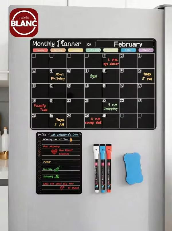 Magnetic Erasable Refrigerator Calendar, Monthly Meal Planner And Today's Menu Whiteboard, 2pcs Fridge Chalkboard, Suitable For Kitchen Office, Includes 3 Marker Pens And 1 Eraser