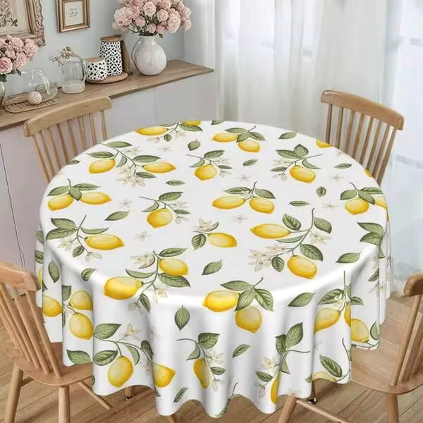 1 Piece Of Lemon Branch Patterned Circular Tablecloth, Vintage Bohemian Floral Tablecloth, Farmhouse Style, Home Dining Terrace Decoration, Home, Kitchen Dining, Dining, Home Kitchen Accessories, Courtyard Decoration.