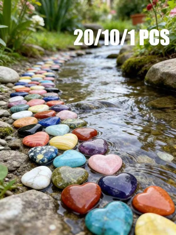 20/10/1pc Random Polished Heart-Shaped Palm Stones, Natural Pocket Stones, Charming Heart-Shaped Crystals,Multi-Color Mini Heart-Shaped Crystals,Perfect Gift, DIY Jewelry Decoration,Valentine's Day Gift,Graduation Gift.