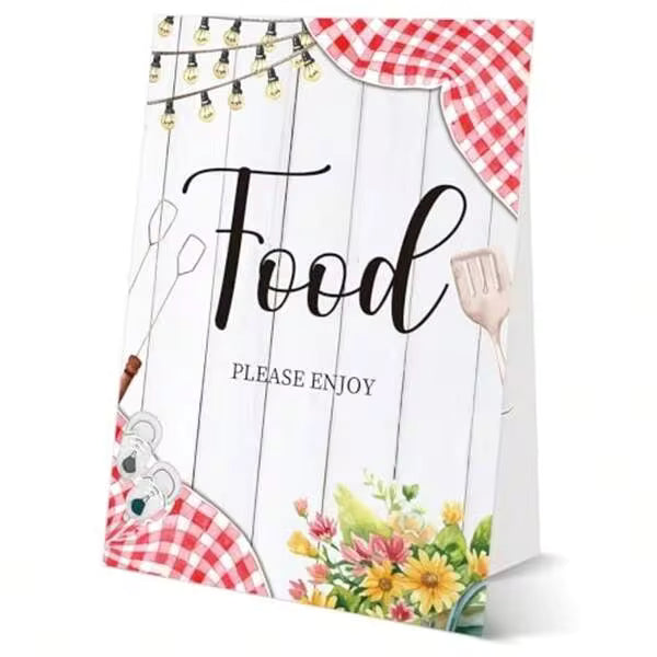 BBQ Baby Shower Tabletop Sign, Food Please Enjoy, Include One 8*11 Sign With Holder, Backyard Gender Reveal Party Decoration Supplies - FL39