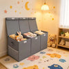 Kids 3-Grid Toy Organizer Box Comes As Extra-Large Foldable Storage Basket With Mesh Pockets, 40"*14"*16" Dimension, Pink Purple Grey Colors Available, Suitable For 16 Application Scenarios